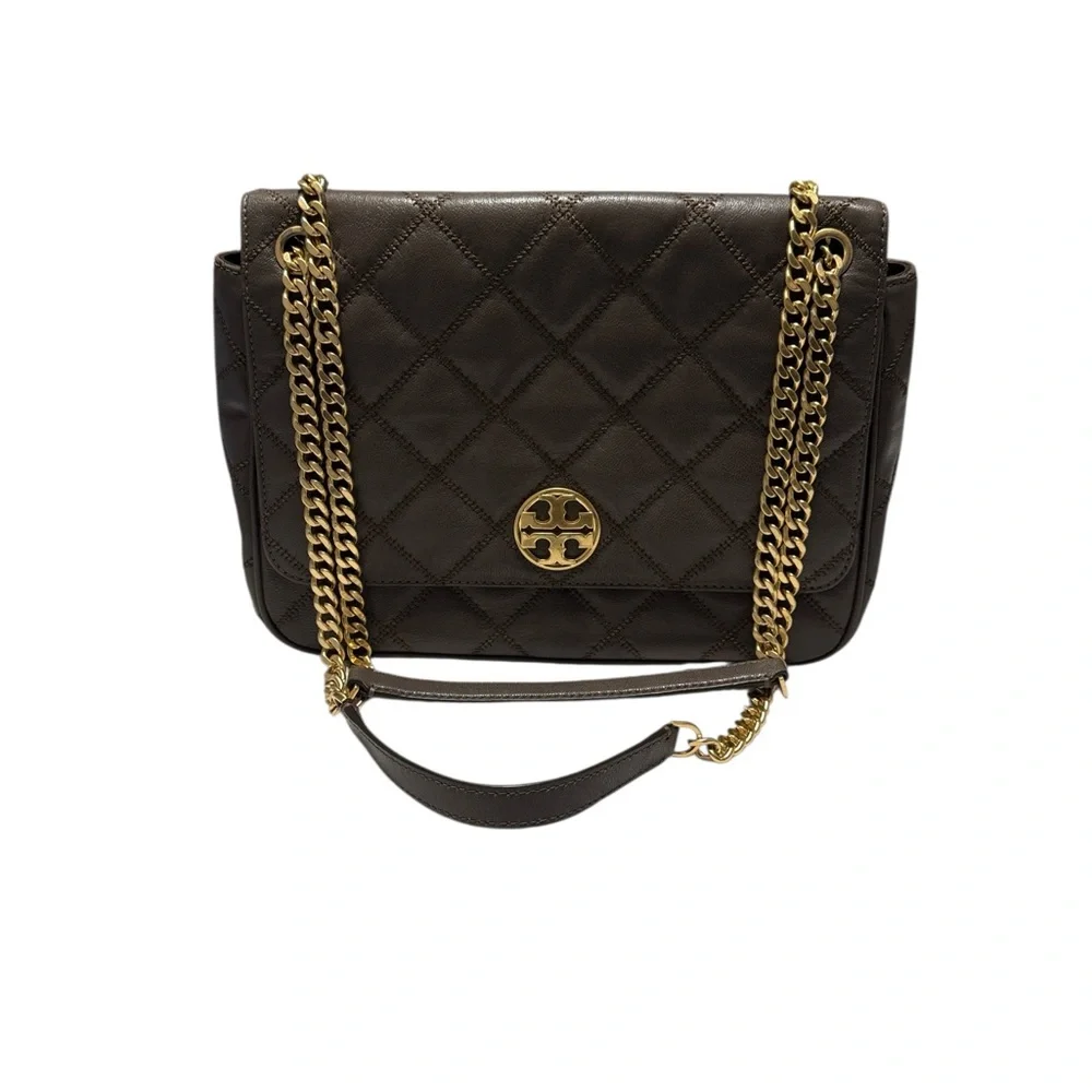 TORY BURCH Willa quilted shoulder bag volcanic stone